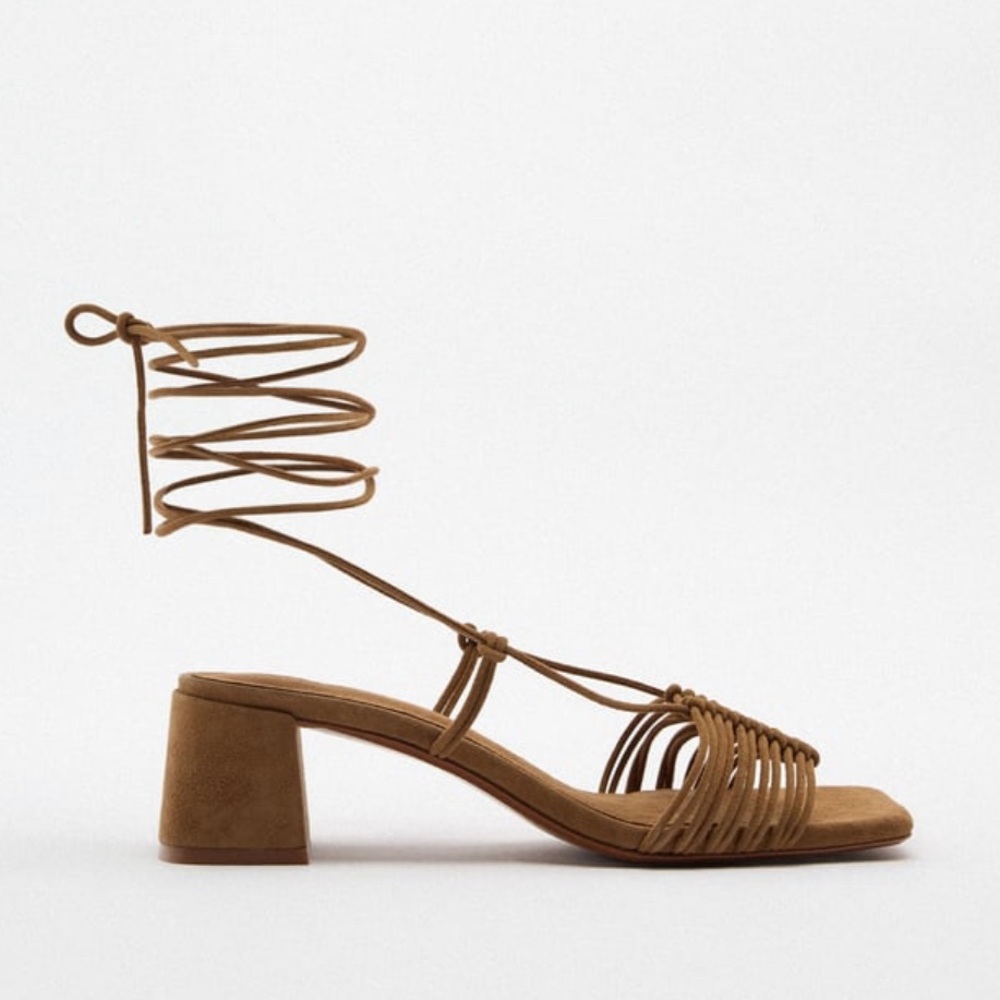 Zara Tan Strappy Heeled Sandals